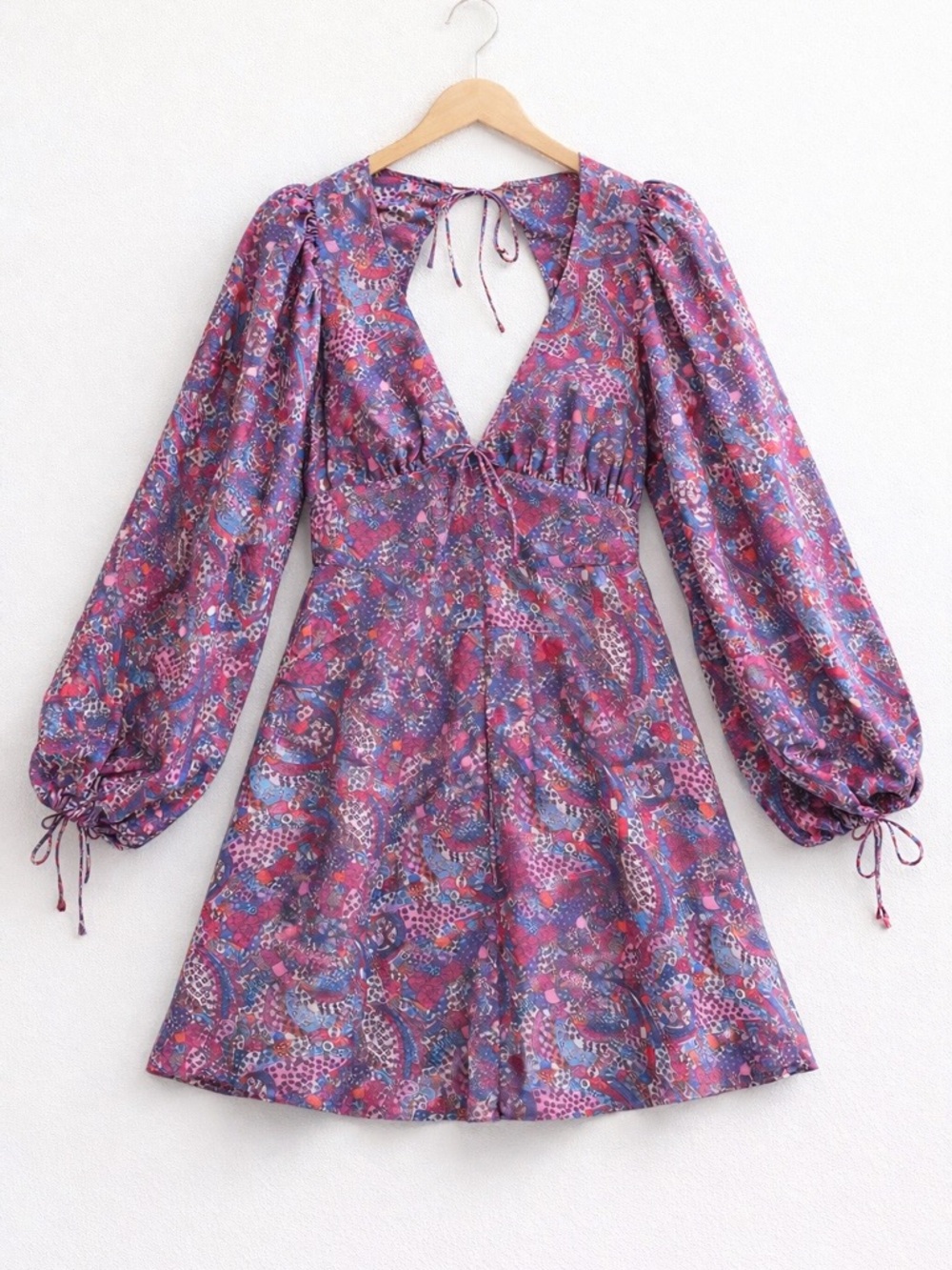 For Love & Lemons Tonya Mini Dress NWT M Purple Floral Long-Sleeve